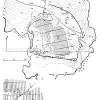 Planta geral de Agrigento e planta da zona escavada no centro da cidade. Os quarteirões medem 120 x 1000 pés, cerca de 35 x 300 metros, como em Poseidonia.