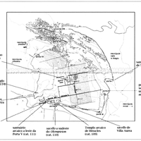 Agrigento, planimetria geral (a partir de De Miro 1985-1986, tav. XIX). Em evidência a mudança de localização dos locais de culto urbanos de época arcaica.