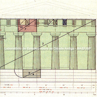 Agrigento. Templo de Juno Lacinia - fachada leste  com indicações das proporções fundamentais. D. Mertens e M. Schützenberger.