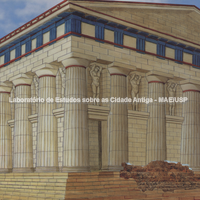 Reconstituição do Templo de Zeus Olímpio. Desenho de Vision S.r.l. sobre fotografia (fotógrafos: Lucas Tamagnini, Corbis, Spazio visivo, Vision S.r.l.).