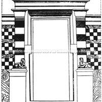 Necrópole de Anfouchi. Decoração de uma porta no hipogeu. Séculos II-I. (P. Pensabene,  1993)
