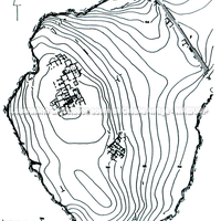 Zagora. Mapa geral do assentamento, datado dos séculos X - VIII a.C., na ilha de Andros, no Egeu. Representação de elementos da malha urbana concentrada no platô. (Desenhado pelo autor- Andersen)