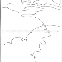 Representação gráfica  da região da Eubéia com o sítio de Cálcis e de Aulis, na costa grega.