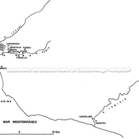 Mapa da khóra mostrando a distribuição das construções rurais entre o rio Hyparis e o Oanis. (Di Stefano in Miro, Braccesi e Bonacasa) 