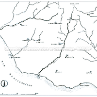 O território de Camarina. Notam-se, respectivamente a oeste e a leste, os dois rios Dirillo e Irmnio que constituem as fronteiras (Di Stefano 1987).