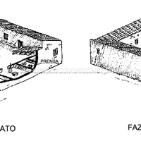 Khóra. Reconstituição isométrica das fazendas Iurato e Capodicasa ilustrando as diferentes funções de cada ambiente. (Distefano in Miro, Braccesi e Bonacasa).