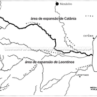 Área da expansão calcídica, em evidência o sítio do Mendolito. Modificada a partir de Procelli 1989, p. 681, fig. 1.