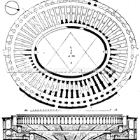 Planta e reconstituição do anfiteatro (de Serradifalco).