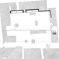 Planta da ágora mostrando as construções feitas na segunda metade do século V a.C.. O sombreado indica os espaços ocupados no século III d.C. 