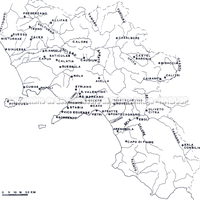 Mapa da Campânia com localização de Cumas, Neápolis e Pitecusa (a partir de Cerchiai 1995).