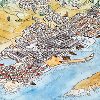Delos. Reconstituição da cidade, vista do noroeste ao final do século II a.C. a partir dos setores escavados. EFA, Ph. Fraise.