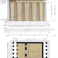 Delos. Templo de Apolo dos Atenienses, planta e projeção vertical de 1:250 e 1:125. M. Schützenberger.