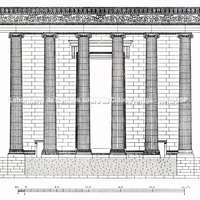 Dídima, próxima a Mileto; o Templo de Apolo (Didimaion). Vista da fachada; reconstrução (1:333). (H. Knackfus)
