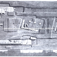 Planimetria do templo Marasà (por Orsi): no centro os restos da teca paralelepípeda.