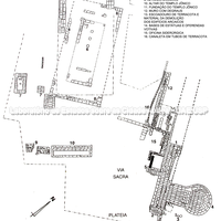 Muros e porta. Planimetria do santuário de Marasà. Pôster explicativo. Projeto portas e muros.