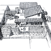 Distrito de Centocamere. Reconstrução dos fornos helenísticos do bloco I 2 (de Barra Bagnasco, desenho Boggio0. 