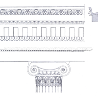 Contrada Marasà, templo jônico, reconstrução do entablamento. 1:50. Schützenberger, segundo modelo de Mertens.