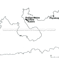 Melos. Mapa da ilha e disposição dos sítios  da Idade do Bronze Inicial. 