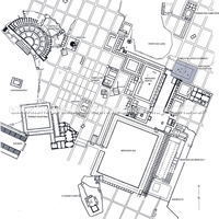 Planta do centro de Mileto mostrando os quarteirões e construções de época helenística em diante. De B. F. Weber. Escala 1:40000. 