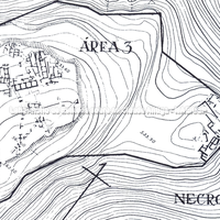 Civitella, acrópole e cidade baixa: área de ocupação de época arcaica.(1:3000, Sjöqvist 1962)