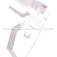 Pôster explicativo no sítio. Desenho da ágora mostrando as escadas entre um terraço e outro, interpretado como local para reuniões públicas.
