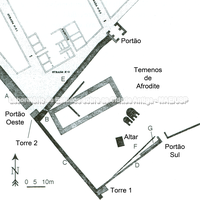 Naxos (Sicilia). Muralhas arcaicas no canto sudoeste da cidade e o santuário de Hera. Fase 1: B,C, F. Fase 2: E. Fase 3: A,G.