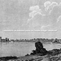 Panorama de Capo Schisò, de "The Hydrography of Sicily, Malta and the Adiacent Islands, surveyed in 1814, 1815 and 1816";  de William Henry Smyth, Londres, 1823. Fotografia: Francesco Pedone.