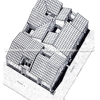 Quarteirão de casas C4, casas 1 e 2 (Lentini 1990). Reconstituição. Projeto casas.