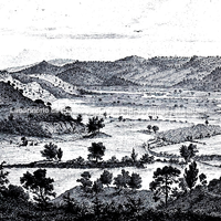 O vale de Olímpia no começo da escavação de 1875.