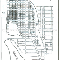 Planta da cidade de Olinto mostrando as localizações das casas na amostra. 