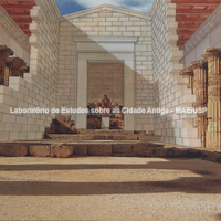 Reconstituição interna do templo E. Desenho de Vision S.r.l. sobre fotografia (fotógrafos: Lucas Tamagnini, Corbis, Spazio visivo, Vision S.r.l.).