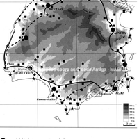 Tasos. Imagem feita por satélite da ilha, com o registro do caminhamento circular atestado pelos limites de Aliki. Desenho de G. Sintès.
