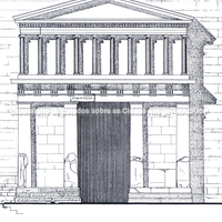 Tasos. Porta de Zeus e Hera. Reconstituição da fachada interna, início do século III a.C. Desenho de A. Olivier, CNRS. Projeto portas e muros.