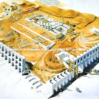 Aquarela mostrando a reconstrução dos trabalhos em grande escala do fórum no topo de Byrsa.